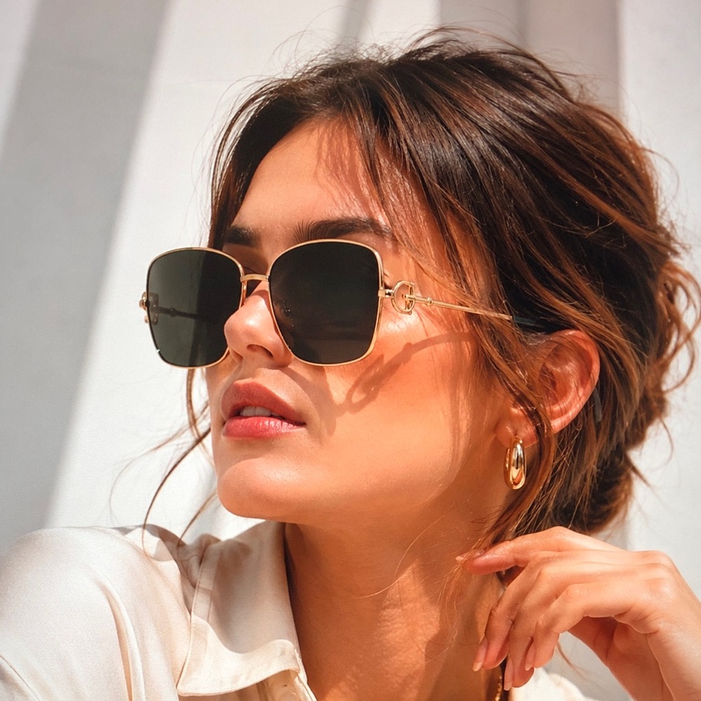 AUTH Gucci Gold Square Sunglasses with Black Lenses
